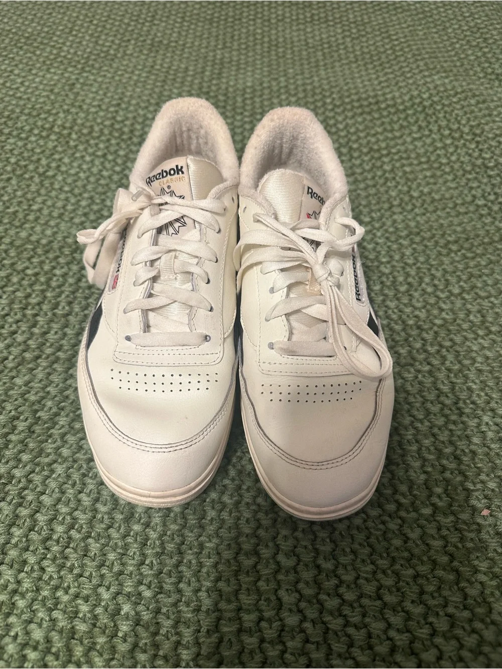Reebok White Leather Sneakers with Black Stripes
